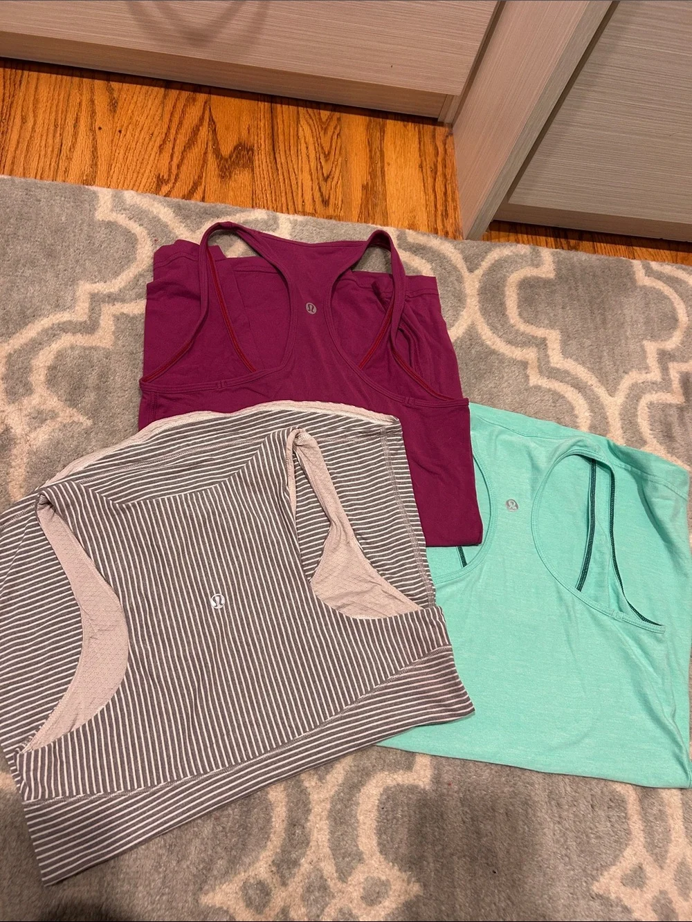 3 lululemon athletica Racerback Tanks - Plum, Mint & Gray Stripes